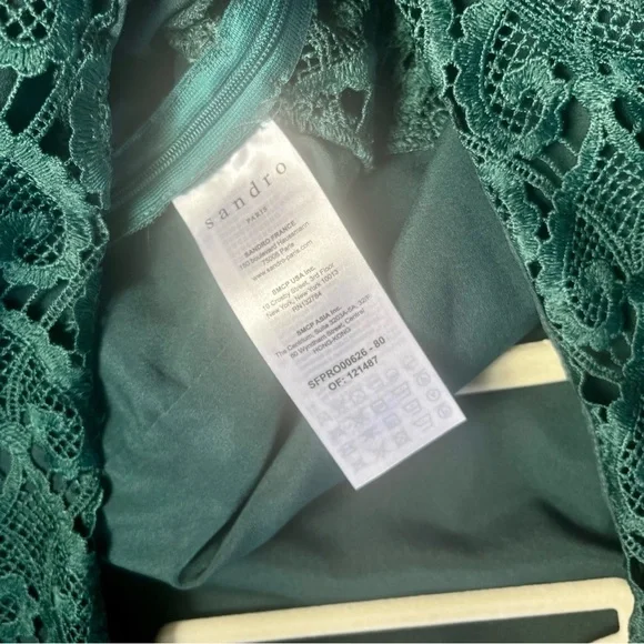 Sandro Hearty Lace Fit & Flare Short Sleeve Cocktail Mini Dress Size XS Emerald - Picture 7 of 11